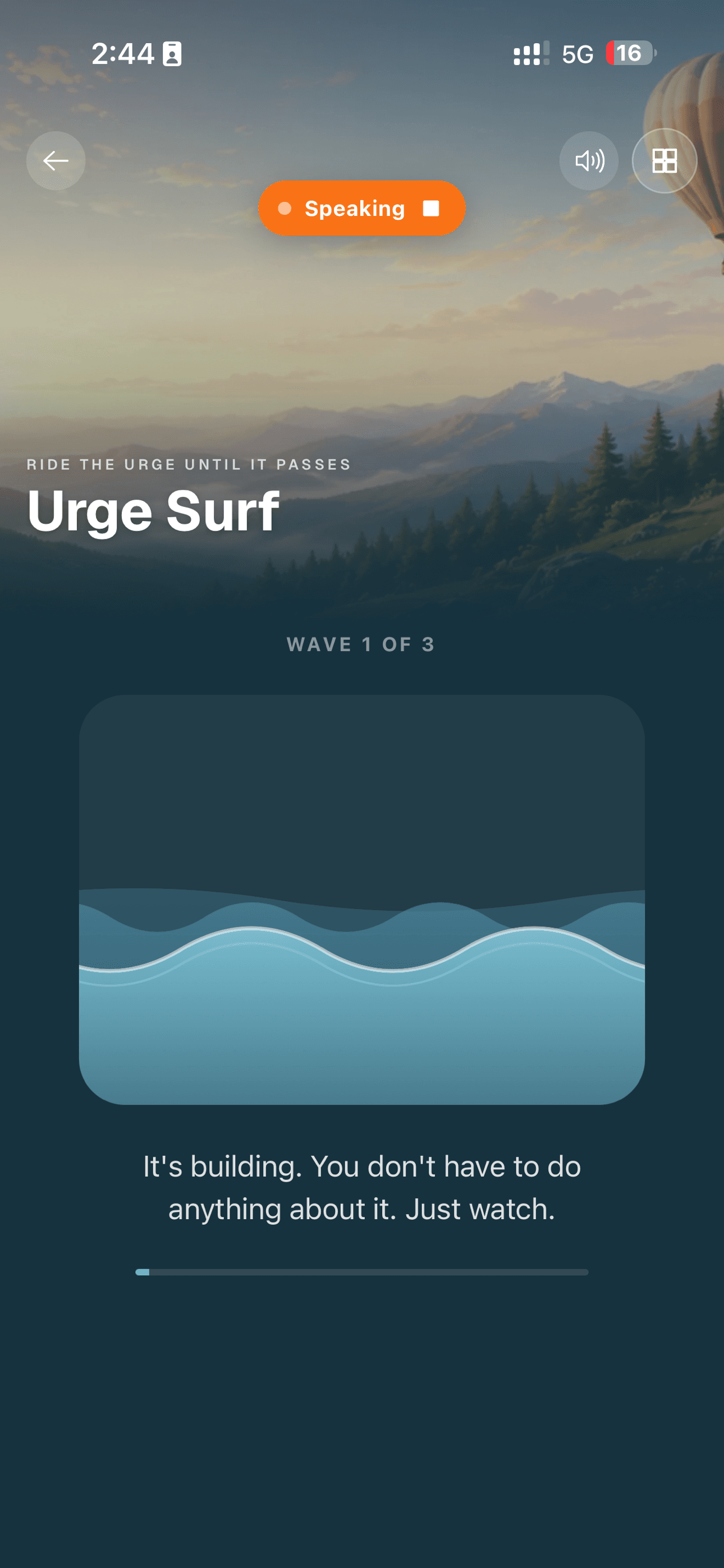 Urge surfing session screen