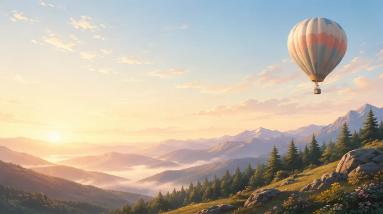 A painted hot-air balloon rising in daytime sky